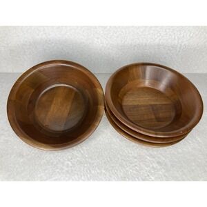 Vintage Set of 4 Vermillion Real Walnut Salad Bowls 6" Mid-Century Modern